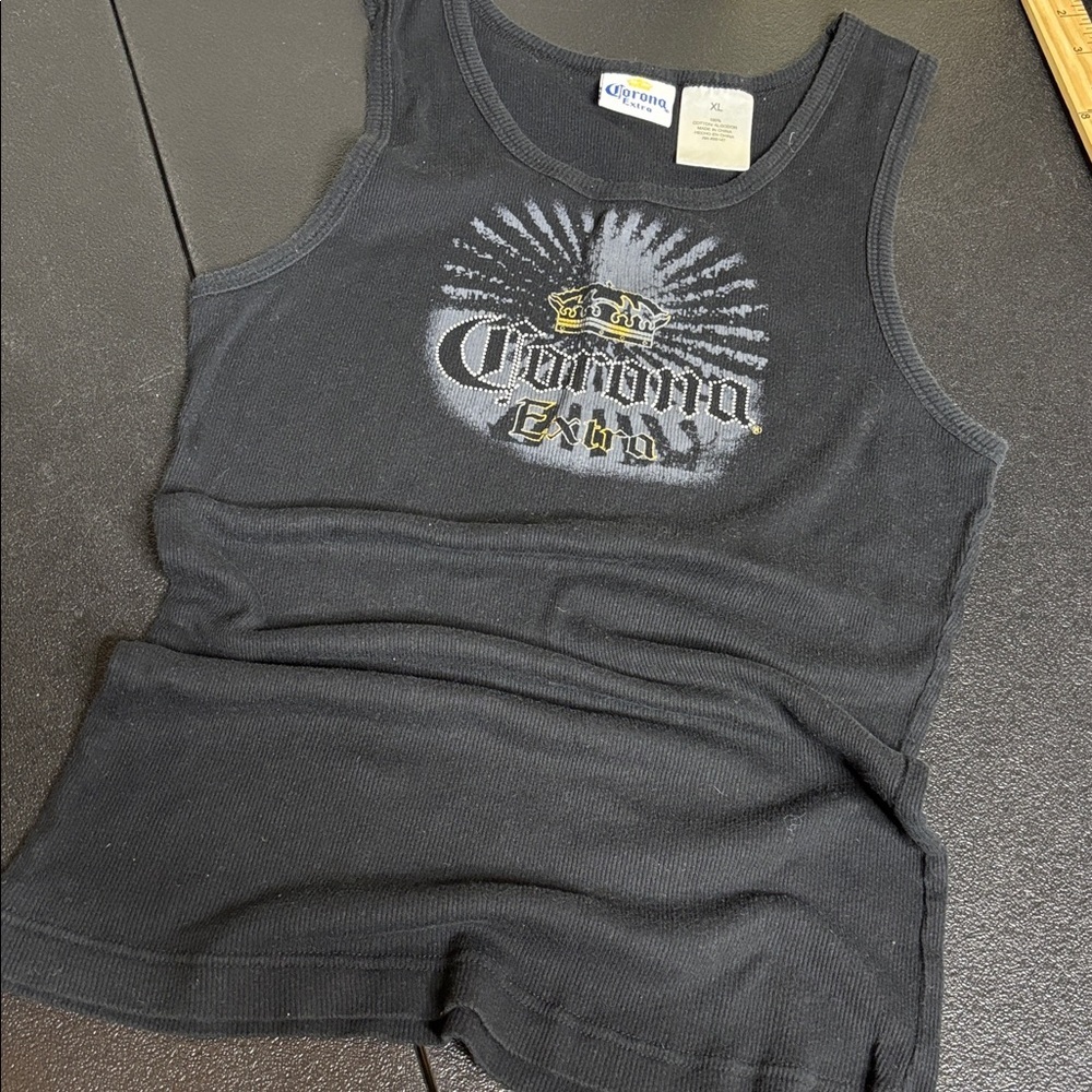Y2K Retro Corona Extra Black Sleeveless Ribbed Top XL